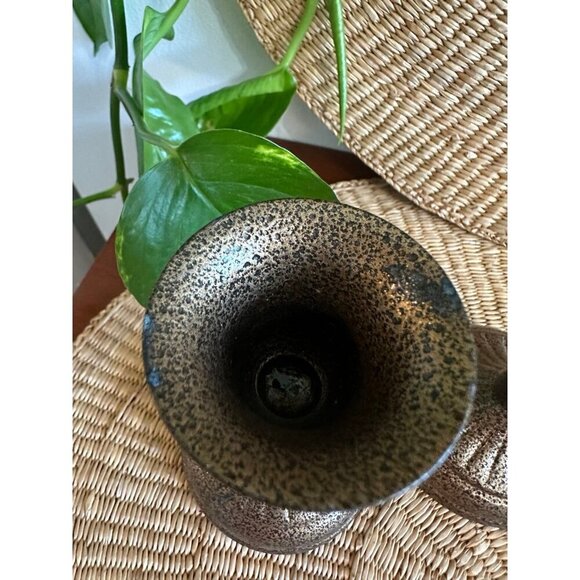 Vintage Speckled Bronze Taper Candle Holders – Pair - Picture 4 of 9